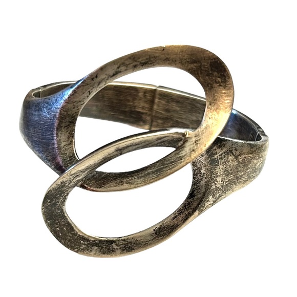 Alicia Plata Joyeria Mexico 950 Silver Hinged Cuff Bracelet TO-40 Modern Design - Picture 5 of 11